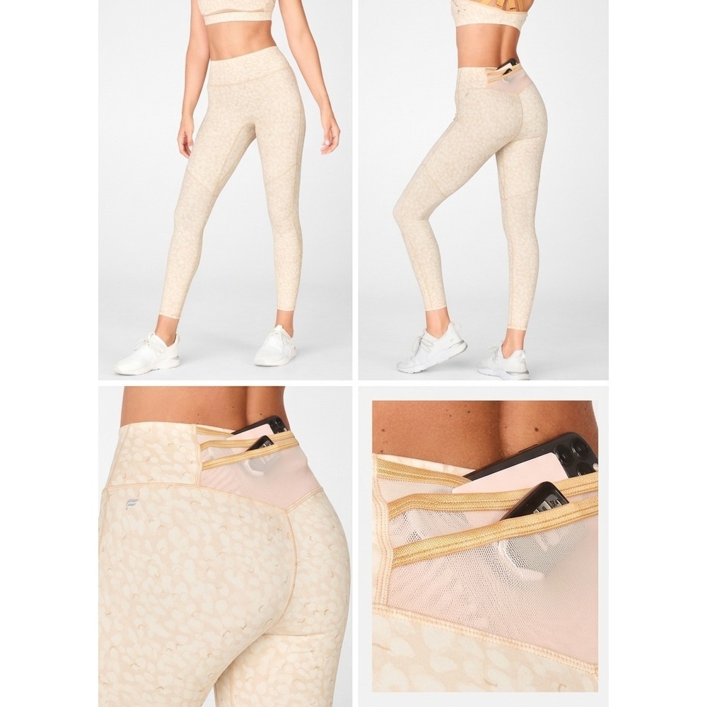 Fabletics Trinity Motion365 Leggings Womens Beige Leopard Print High-Waisted